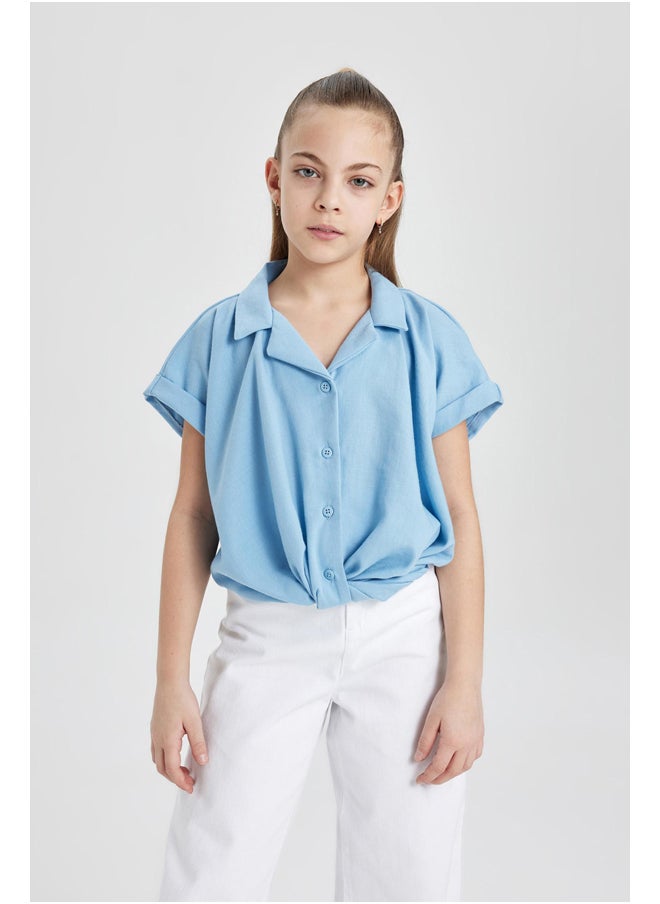 DeFacto - Girl Cropped Fit Woven Short Sleeve Shirt - Image 1