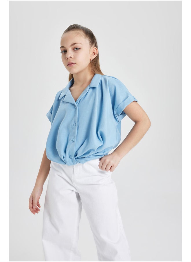 DeFacto - Girl Cropped Fit Woven Short Sleeve Shirt - Image 1