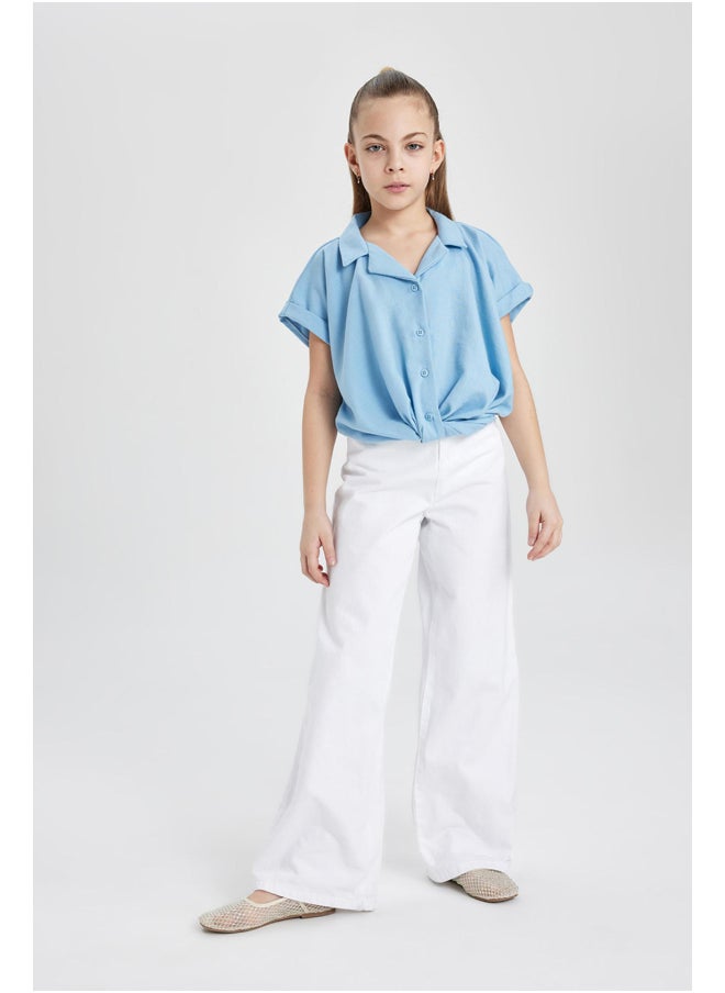 DeFacto - Girl Cropped Fit Woven Short Sleeve Shirt - Image 1