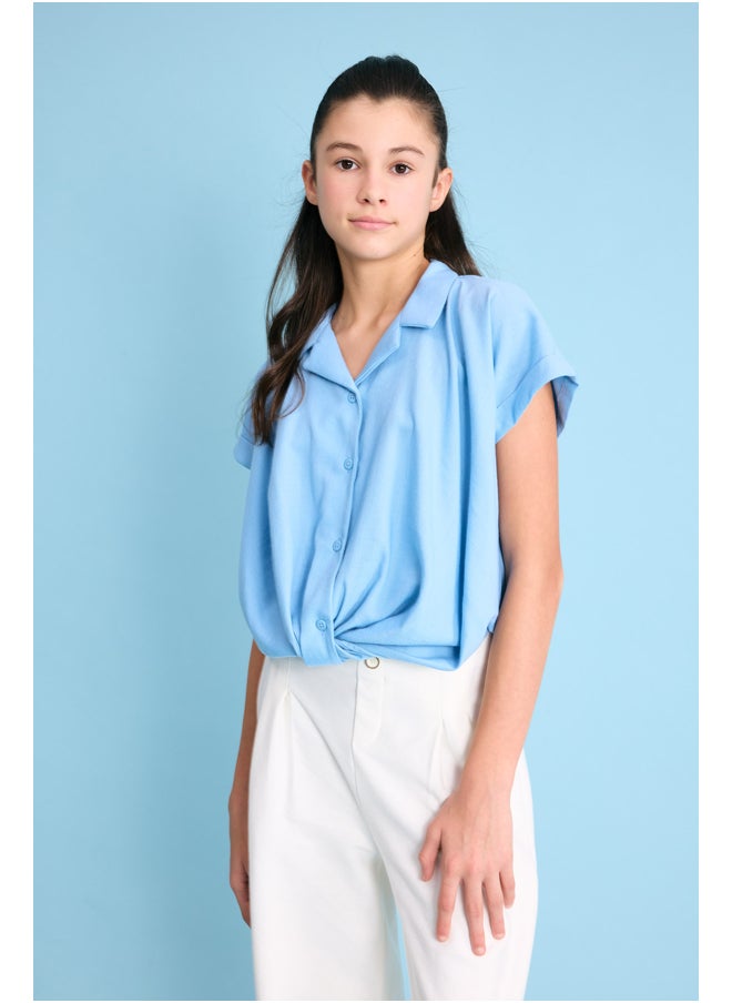 DeFacto - Girl Cropped Fit Woven Short Sleeve Shirt - Image 1