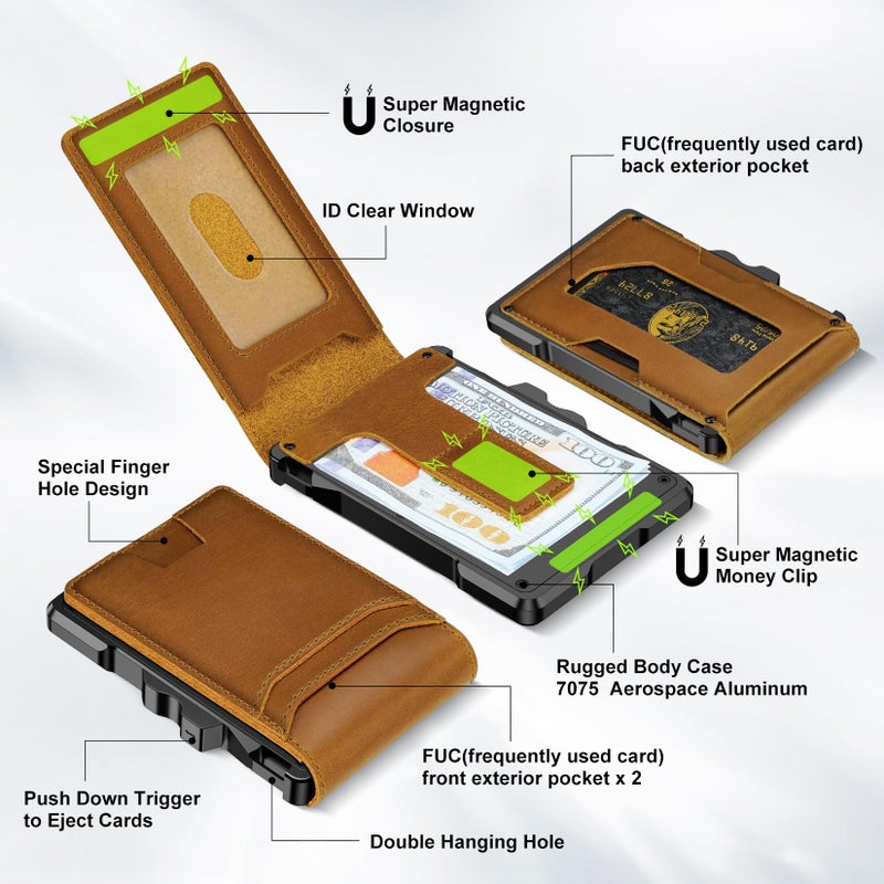 furid Genuine Leather Wallet for Men: Slim RFID Minimalist Wallets with Money Clip - Smart Pop Up Credit Card Holder for Front Pocket - Gifts for Husband Father on Birthday Anniversary - Image 2