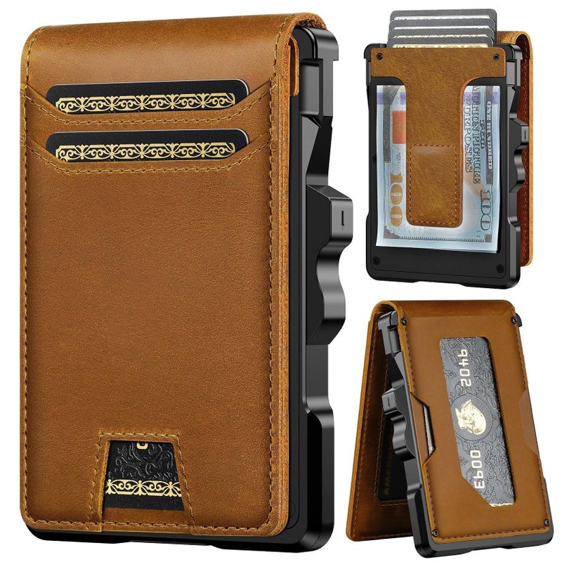 furid Genuine Leather Wallet for Men: Slim RFID Minimalist Wallets with Money Clip - Smart Pop Up Credit Card Holder for Front Pocket - Gifts for Husband Father on Birthday Anniversary - Image 1