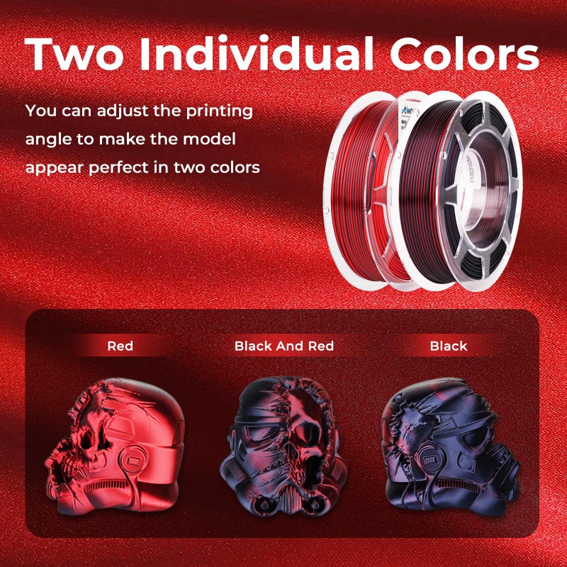 AMOLEN Silk PLA 3D Printer Filament Bundle, Shiny Dual Color PLA Filament 1.75mm Pack, Color Change PLA 3D Printing Filament for Most FDM 3D Printer, Black Series 200g X 4 Spools - Image 3