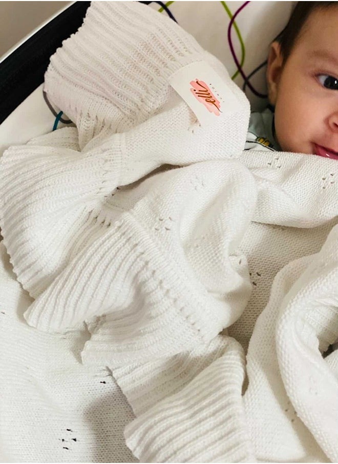 Elli Junior - Huge Knitted Blanket In Organic Cotton, White - Image 1