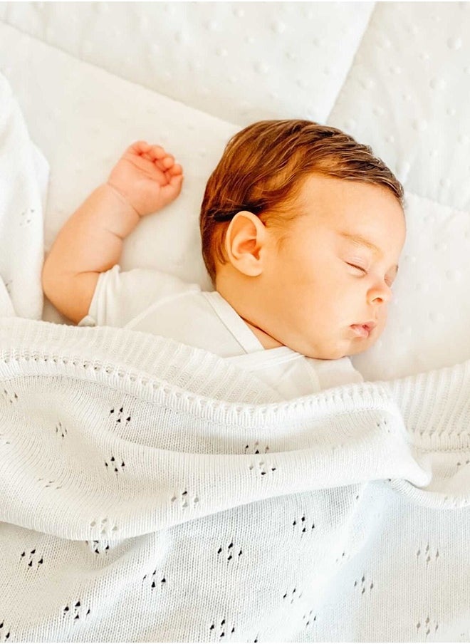 Elli Junior - Huge Knitted Blanket In Organic Cotton, White - Image 1