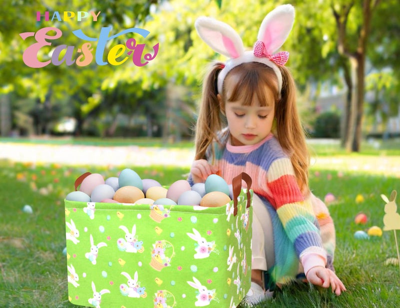 BOOHIT Large Easter Baskets for Kids Personalized Baby Girl Easter Basket Cute Teen Boy Spring Decor (Flower Basket Bunny Egg) - Image 5