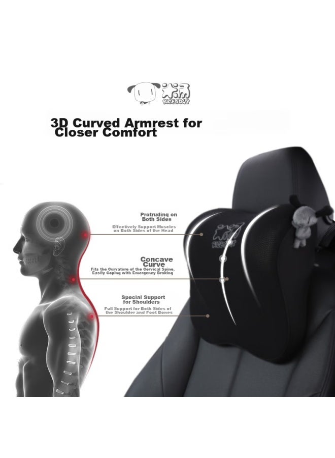Icaroom Car Headrest And Lumbar Support Set, Memory Foam Lumbar Pillow, Back Support Cushion, Car Headrest, Neck Pillow, T-662/632ms Deep Space Black - Image 3