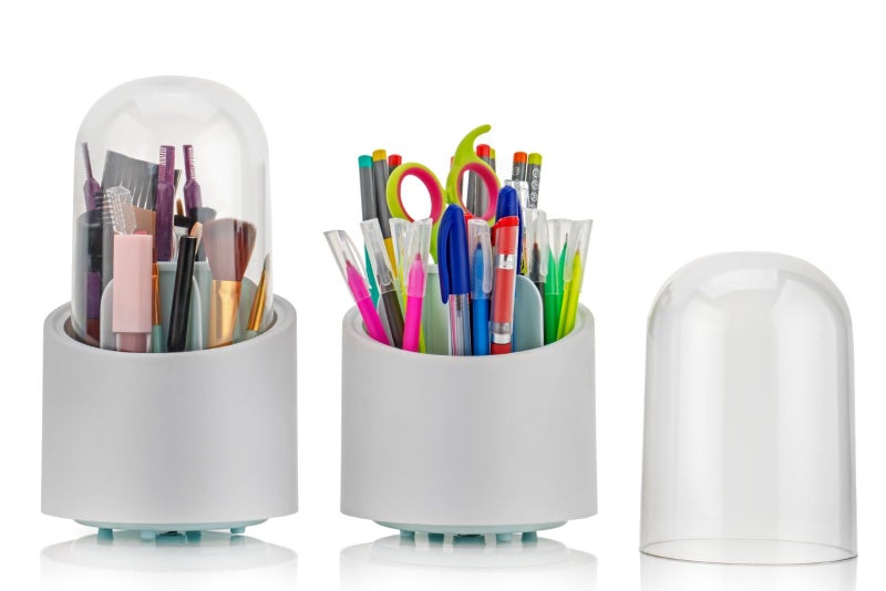 Arto 360°Rotating Dust-Proof 7 Compartment Multifunctional Organizer with Lid for Vanity, Home, Office, Study Table, Dressing Table Makeup Brush Holder, Stationary, Pen Storage Box Stand (Multicolor) - Image 1