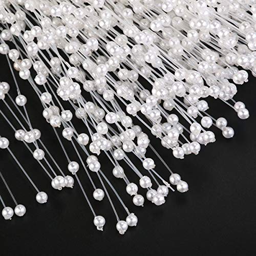 canjoyn 100 Stems Pearl Sticks Beading on Wire Stems for DIY Garland Bridal Wedding Pearl Bouquet Home Party Decor Craft (Golden) - Image 4