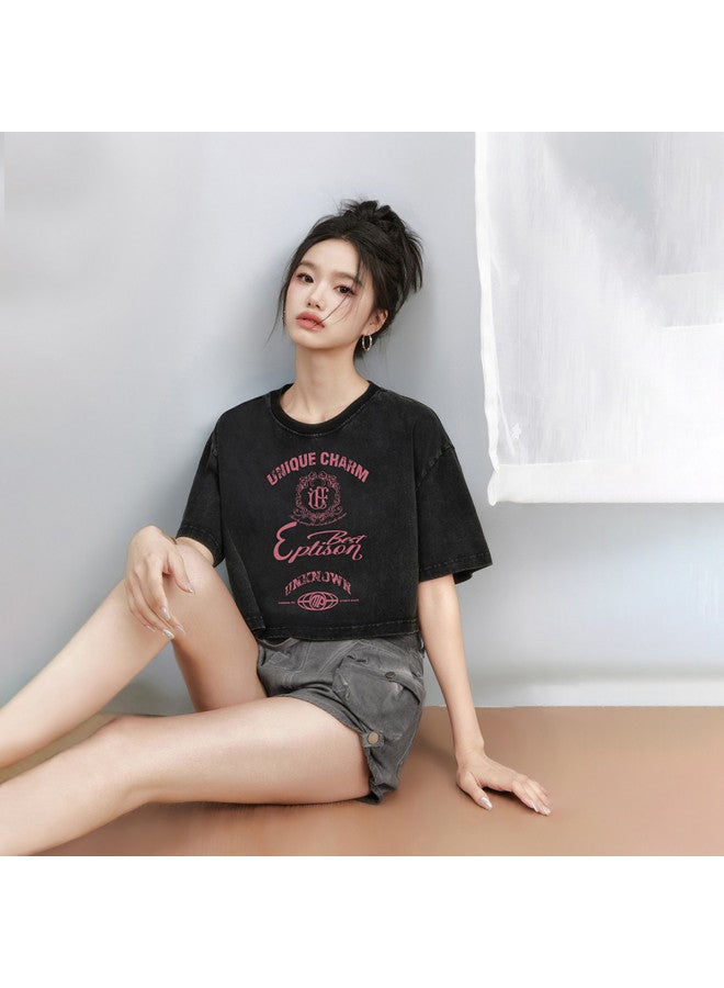 EPTISON Women's Short Sleeve T-shirt - Summer Sweet & Cool College Style Cotton American Letter Print Cute Crop Top - Image 2