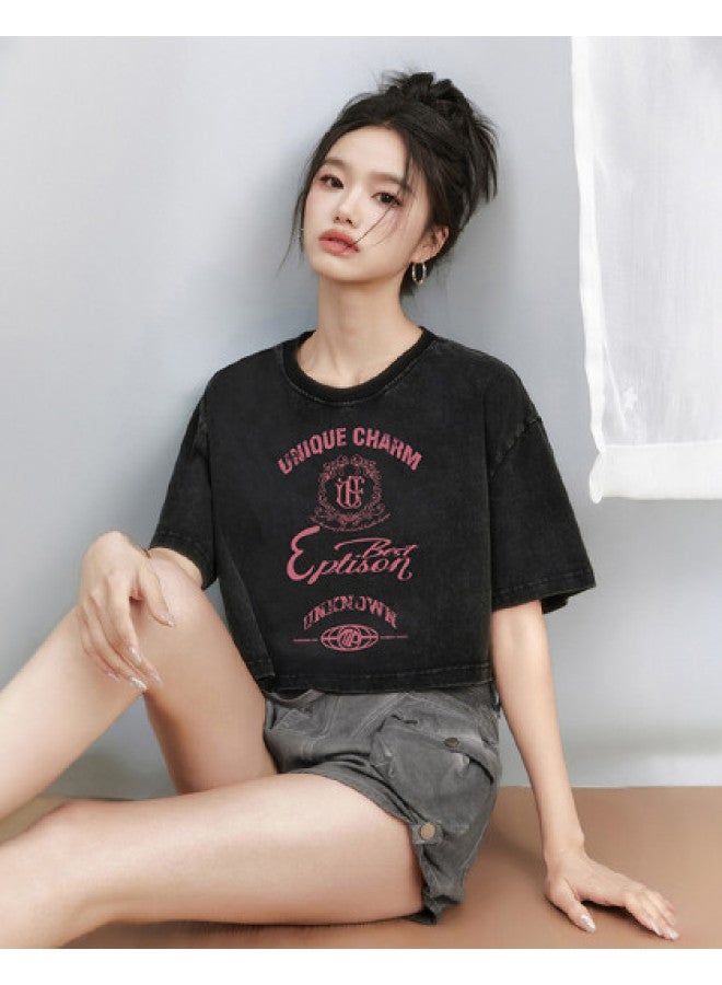 EPTISON Women's Short Sleeve T-shirt - Summer Sweet & Cool College Style Cotton American Letter Print Cute Crop Top - Image 1