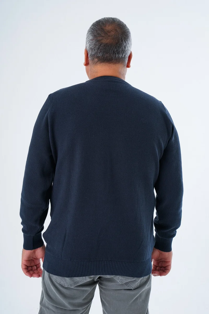 Trist Star Large Size Men's Navy Blue Crew Neck Rice Knit Cotton Knitwear Sweater TRIST-2112