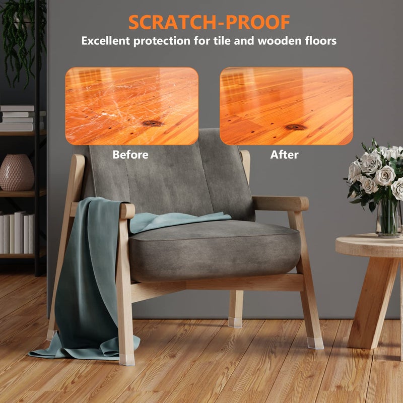 BAIPOK 36pcs Square Chair Leg Floor Protectors, Furniture Felt Pads for Hardwood Floors, Furniture Sliders for Chair Legs, Floor Protectors for Chairs, Silicone Chair Leg Caps Cover, Large, Clear - Image 5