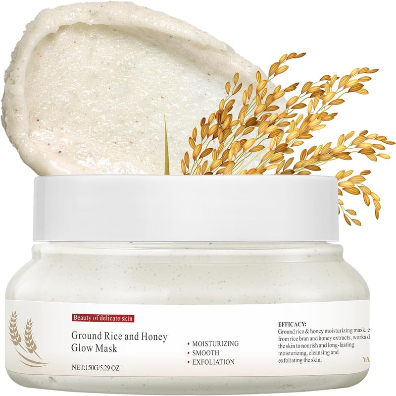 Rice and Honey Glow Mask Face Scrub with Hyaluronic Acid Facial Exfoliator Face Wash Cleanser for All Skin 150g