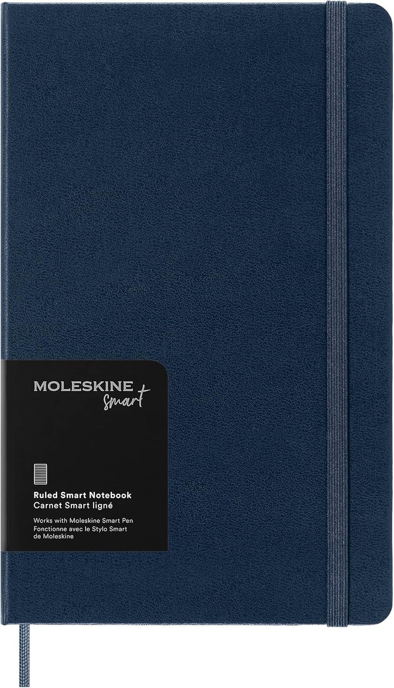 مفكرة Moleskine الذكية، نظام الكتابة الذكي، مفكرة ذكية بغلاف صلب، صفحات مسطرة وإغلاق مرن، تنسيق كبير 13 × 21، لون أزرق ياقوتي - Image 1