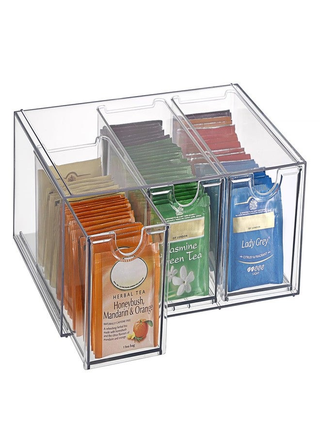 ELLDOO 3 Drawers Tea Bag Organizer Box, Clear Acrylic Stackable Tea Bag Storage Holder for Kitchen Pantry, Coffee Pod Snack Storage for Countertop Cabinet - Image 1