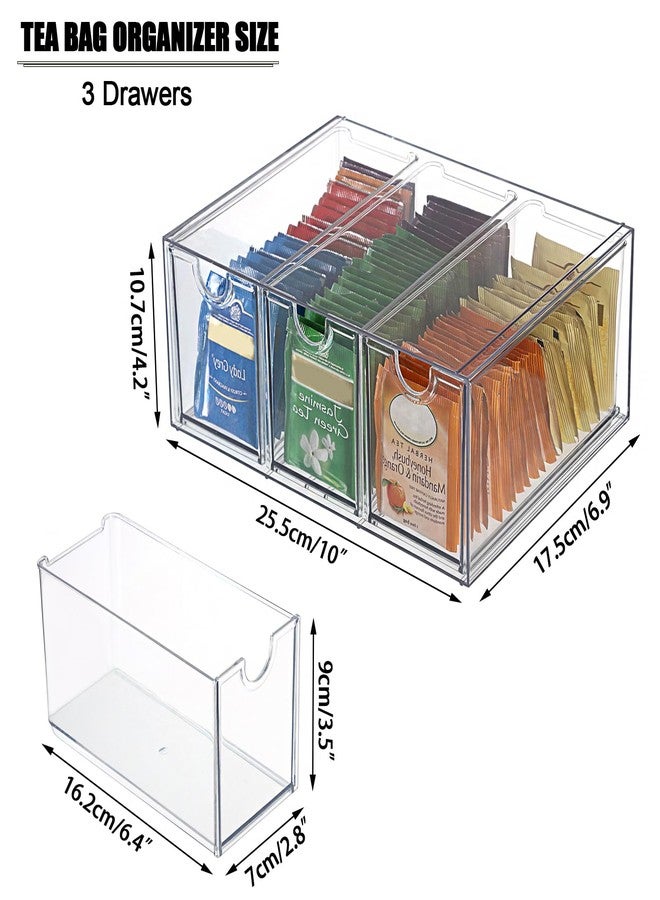 ELLDOO 3 Drawers Tea Bag Organizer Box, Clear Acrylic Stackable Tea Bag Storage Holder for Kitchen Pantry, Coffee Pod Snack Storage for Countertop Cabinet - Image 2