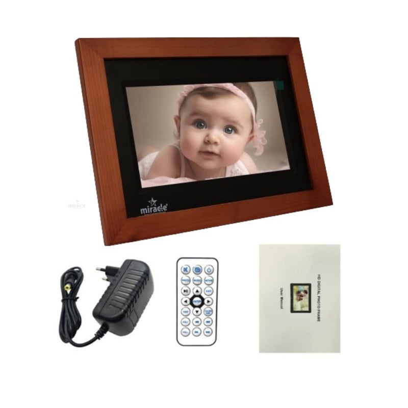 miracle digital 7''(17.8) IPS Wooden Digital Photo Frame with High Def Screen,USB DiskCard, RemotePhotos SlideShow,Video Audio, Support SD Built in 8GB Memory & 2GB RAM 180°Wide Angle Viewing(Dark) - Image 5