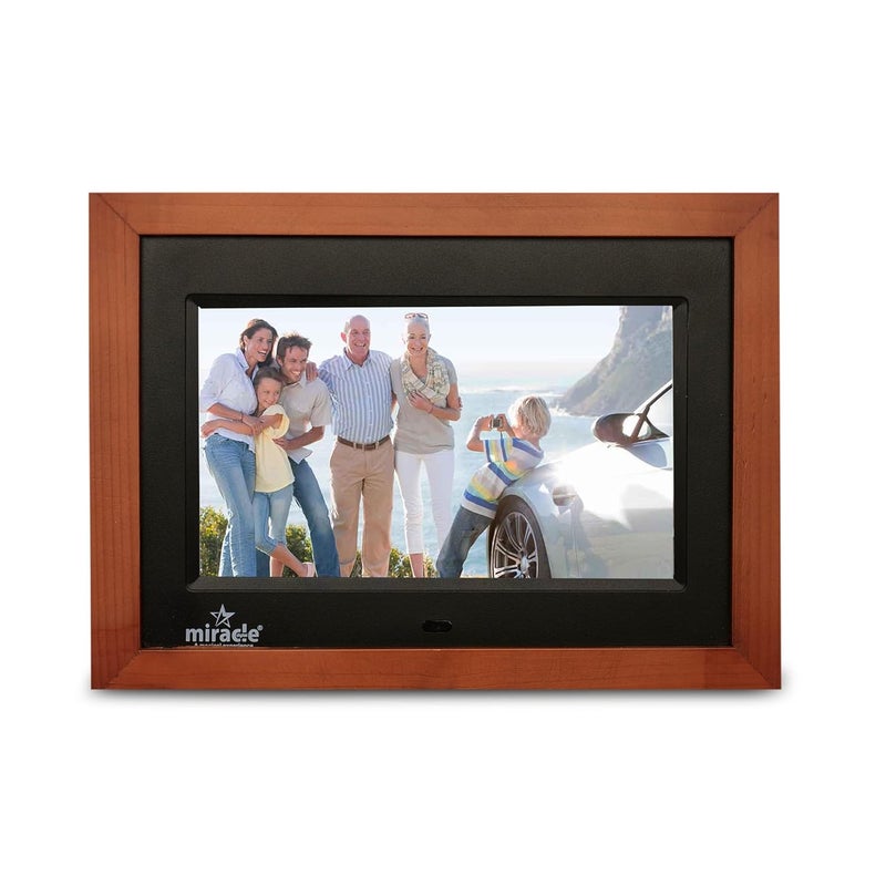 miracle digital 7''(17.8) IPS Wooden Digital Photo Frame with High Def Screen,USB DiskCard, RemotePhotos SlideShow,Video Audio, Support SD Built in 8GB Memory & 2GB RAM 180°Wide Angle Viewing(Dark) - Image 2