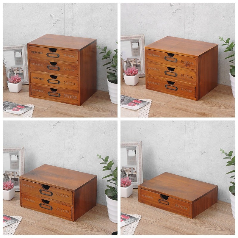 Solid Wood Office Desktop Storage Finishing Cabinet Wooden Box Zakka Multi-Layer Drawer Dormitory Cosmetic Storage Box(small size single layer) - Image 4