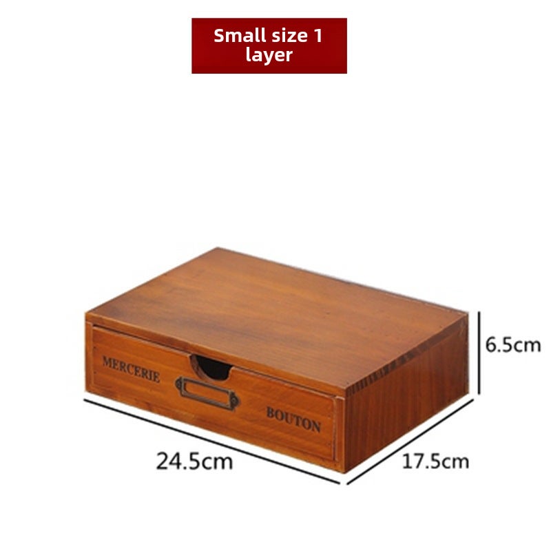 Solid Wood Office Desktop Storage Finishing Cabinet Wooden Box Zakka Multi-Layer Drawer Dormitory Cosmetic Storage Box(small size single layer) - Image 1