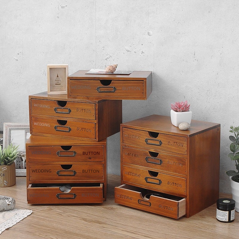 Solid Wood Office Desktop Storage Finishing Cabinet Wooden Box Zakka Multi-Layer Drawer Dormitory Cosmetic Storage Box(small size single layer) - Image 3