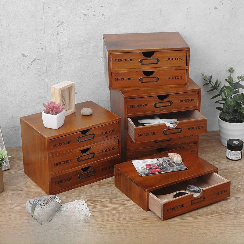 Solid Wood Office Desktop Storage Finishing Cabinet Wooden Box Zakka Multi-Layer Drawer Dormitory Cosmetic Storage Box(small size single layer) - Image 2