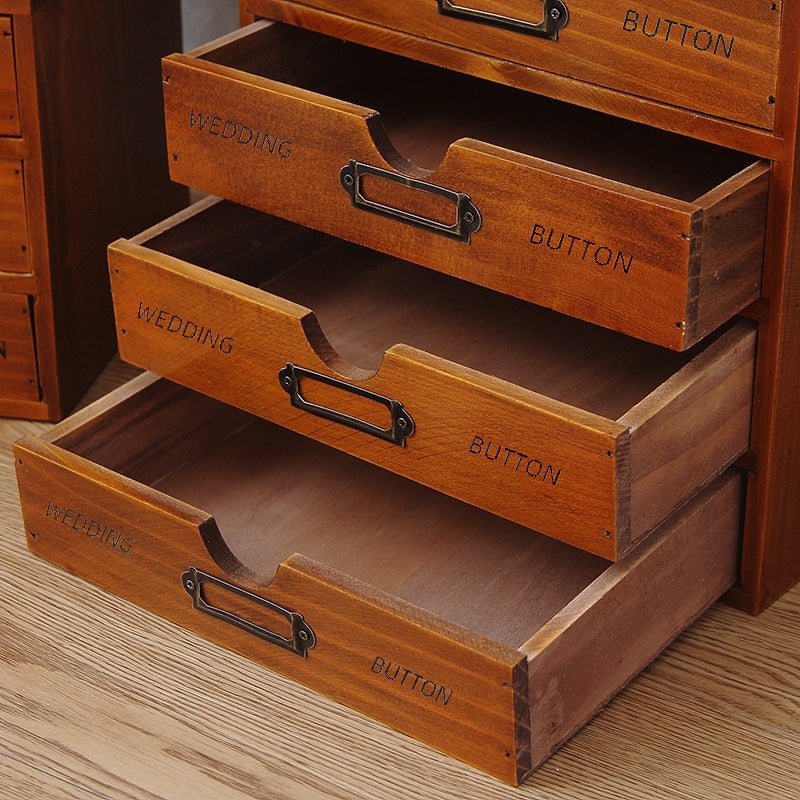 Solid Wood Office Desktop Storage Finishing Cabinet Wooden Box Zakka Multi-Layer Drawer Dormitory Cosmetic Storage Box(small size single layer) - Image 5