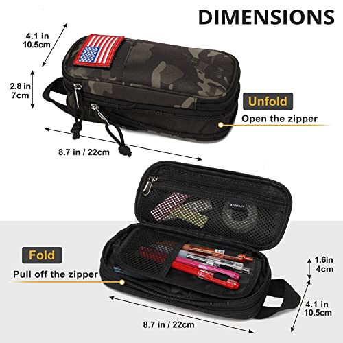 ATRIPACK Pencil Case Big Capacity High Large Storage Tactical Small Tool Pouch Bag Marker Pen Case Stationery Bag Travel Holder School College Office Organizer for Kids Men Women Adult Teens (Camo-Black) - Image 3
