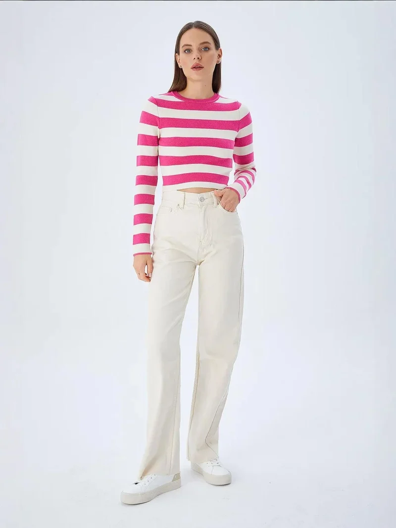 MixRay Neon Pink Mixray Striped Knit Sweater for Women | Best Price UAE