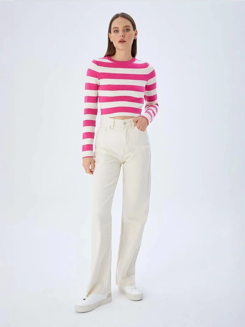Mixray Neon Pink Mixray Striped Knit Sweater for Women | Best Price UAE