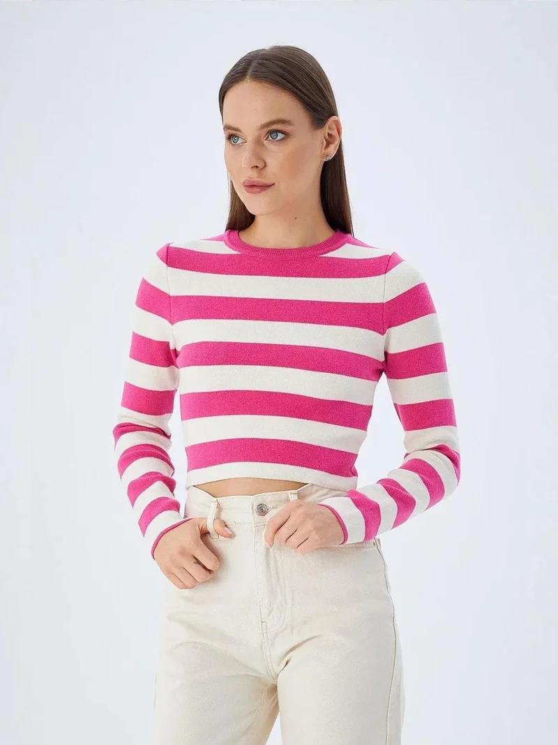 Mixray Neon Pink Mixray Striped Knit Sweater for Women | Best Price UAE