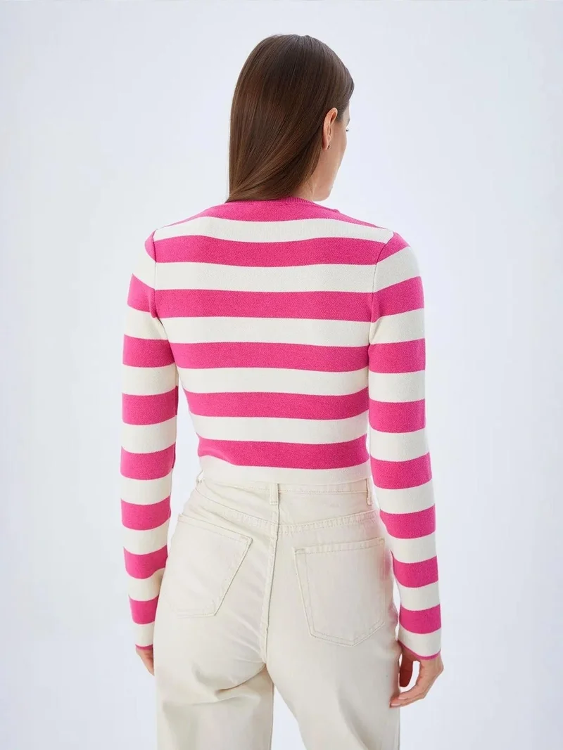 Mixray Neon Pink Mixray Striped Knit Sweater for Women | Best Price UAE