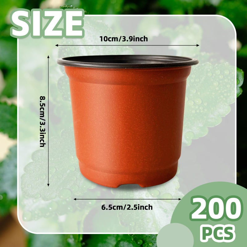 Baaxxango 200 Pcs Plastic Nursery Pots 4 Inch Seedling Starting Pot With Holes Flower Plant Container For Succulent Seed Cuttings Transplanting - Image 2