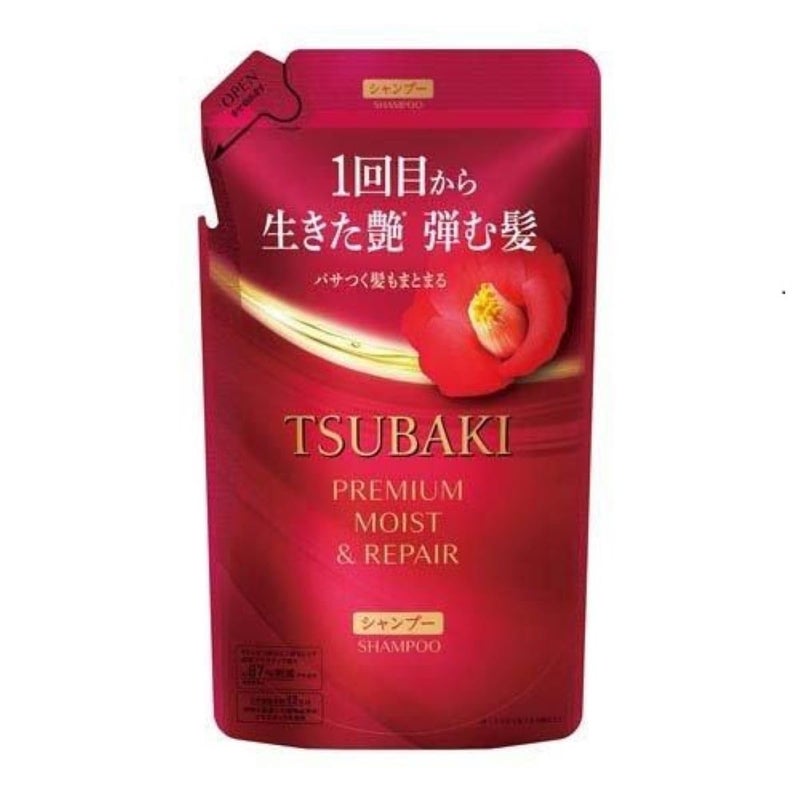 Tsubaki Premium Moist Shampoo Refill 330ml  Daily repair damaged hair from the core Restore moisture and shine down to the tips