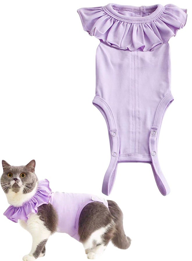 Cat Surgery Recovery Suit Kitten Onesie for Cats After Surgery Female Breathable Kitty Spay Suit for Abdominal Wound Skin Diseases E-Collar Alternative Wear(Purple,M) - Image 1