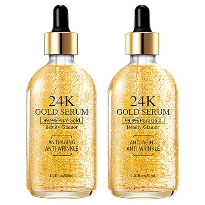 Grospe 24K Gold Serum for Face, 2Pack Skin Tone Even Anti Aging Moisturizer with Vitamin,Glow Collagen Booster Serum Hyaluronic Acid for Dark Spots & Fine Lines, 2.02fl oz - Image 1