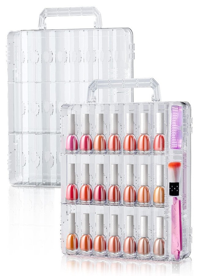 SUBAY 2 Pcs Portable Nail Polish Organizer, Clear Double Side Nail Polish Holder ,Gel Nail Storage for 48 Bottles with 6 Adjustable Dividers in Each Side Space Saver - Image 1