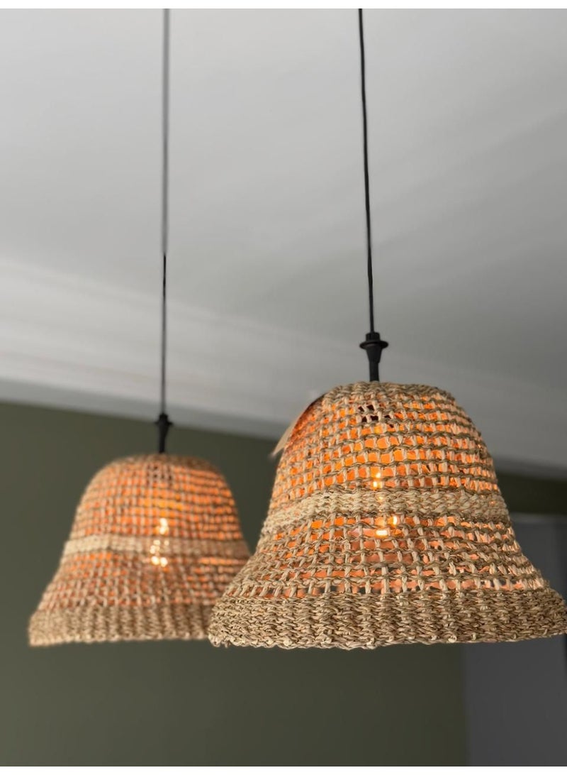 Eco Chic House Handwoven Seagrass & Palm Leaf Boho Lampshade – Natural Boho Pendant Light Cover  - Image 4