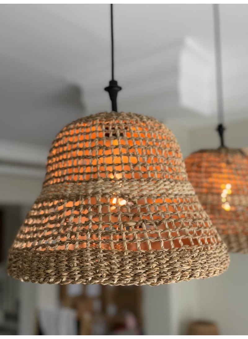 Eco Chic House Handwoven Seagrass & Palm Leaf Boho Lampshade – Natural Boho Pendant Light Cover  - Image 1