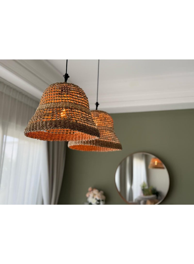 Eco Chic House Handwoven Seagrass & Palm Leaf Boho Lampshade – Natural Boho Pendant Light Cover  - Image 3