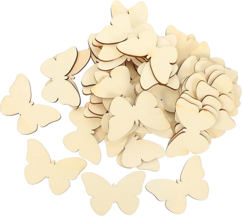 TINKSKY 50pcs Wooden Butterfly Shapes Craft Blank Natural Unfinished Cutout Shape Wooden Butterfly Christmas Wedding Guestbook Decoupage Family Tree Decoration Valentines Day Gift DIY - Image 1