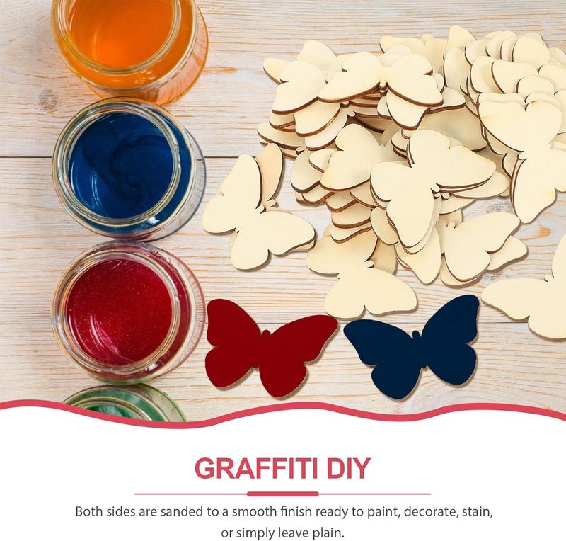 TINKSKY 50pcs Wooden Butterfly Shapes Craft Blank Natural Unfinished Cutout Shape Wooden Butterfly Christmas Wedding Guestbook Decoupage Family Tree Decoration Valentines Day Gift DIY - Image 5