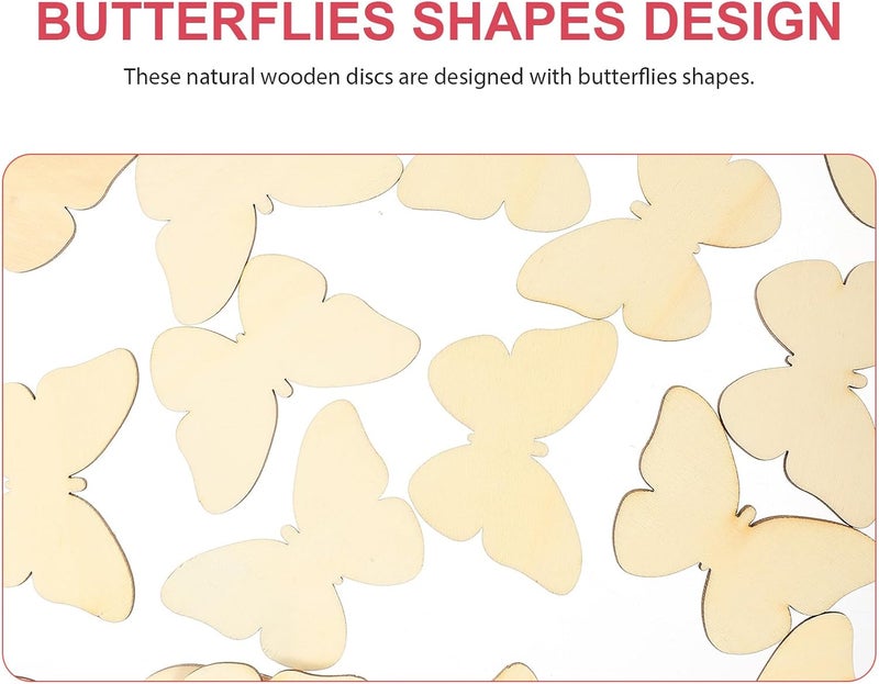 TINKSKY 50pcs Wooden Butterfly Shapes Craft Blank Natural Unfinished Cutout Shape Wooden Butterfly Christmas Wedding Guestbook Decoupage Family Tree Decoration Valentines Day Gift DIY - Image 4