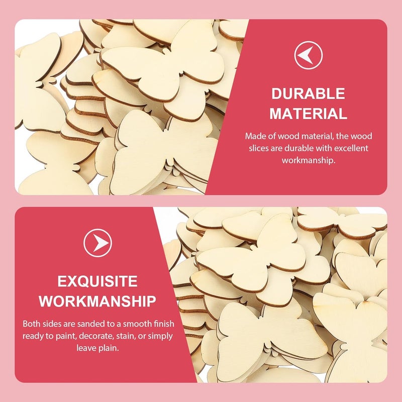 TINKSKY 50pcs Wooden Butterfly Shapes Craft Blank Natural Unfinished Cutout Shape Wooden Butterfly Christmas Wedding Guestbook Decoupage Family Tree Decoration Valentines Day Gift DIY - Image 3
