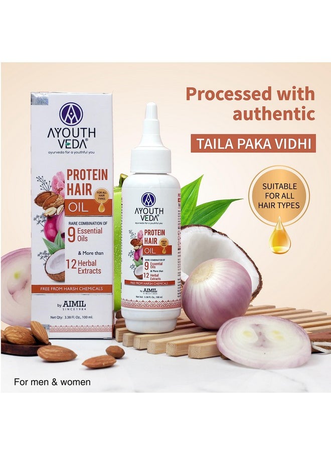 AYOUTHVEDA Protein Hair Oil For Healthy Hair | Blend Of Essential Oil & 12 Herbal Extracts | Strengthen The Roots & Makes Hair Shiny | A Non Sticky Formula For Dandruff Control (Pack Of 1-100Ml)  - Image 2
