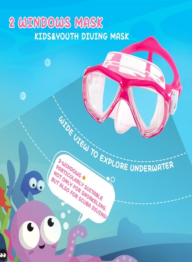 EXP VISION Kids Snorkel Diving Mask 180° Anti-Fog Child Swim Mask, Tempered Glass Swim Goggles with Nose Cover Anti-Leak Swim Goggles for Swimming Diving Snorkeling for 4-14 Boys Girls Youth (Bright Pink) - Image 3