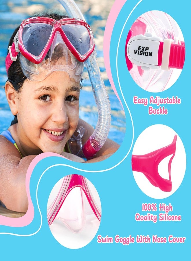 EXP VISION Kids Snorkel Diving Mask 180° Anti-Fog Child Swim Mask, Tempered Glass Swim Goggles with Nose Cover Anti-Leak Swim Goggles for Swimming Diving Snorkeling for 4-14 Boys Girls Youth (Bright Pink) - Image 4