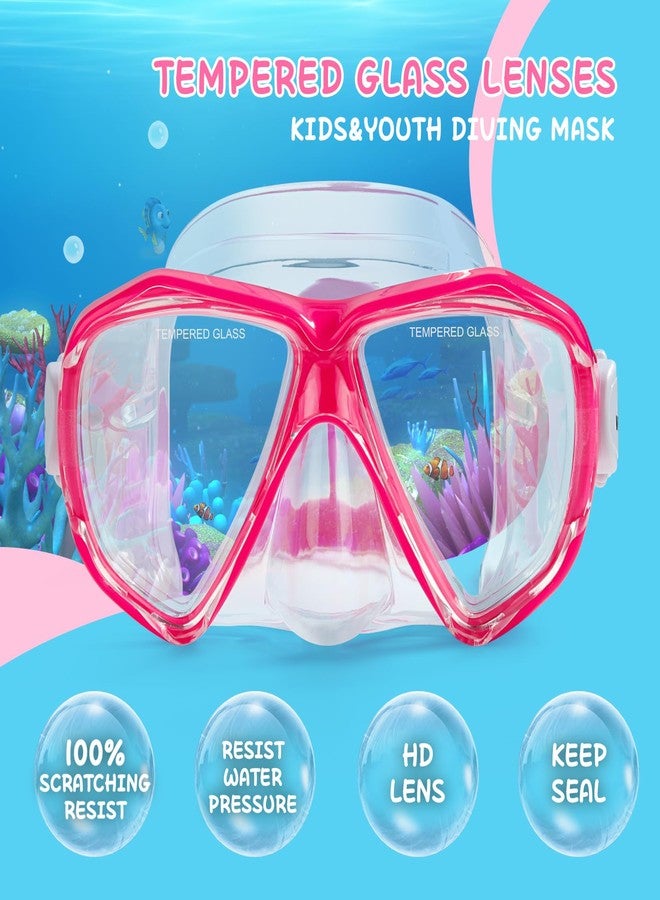 EXP VISION Kids Snorkel Diving Mask 180° Anti-Fog Child Swim Mask, Tempered Glass Swim Goggles with Nose Cover Anti-Leak Swim Goggles for Swimming Diving Snorkeling for 4-14 Boys Girls Youth (Bright Pink) - Image 2