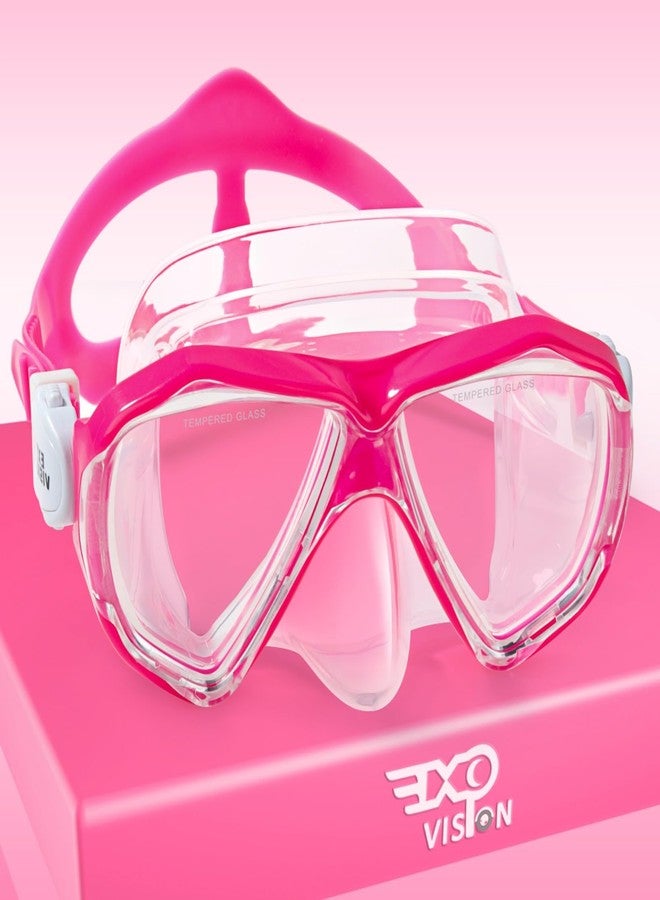 EXP VISION Kids Snorkel Diving Mask 180° Anti-Fog Child Swim Mask, Tempered Glass Swim Goggles with Nose Cover Anti-Leak Swim Goggles for Swimming Diving Snorkeling for 4-14 Boys Girls Youth (Bright Pink) - Image 1